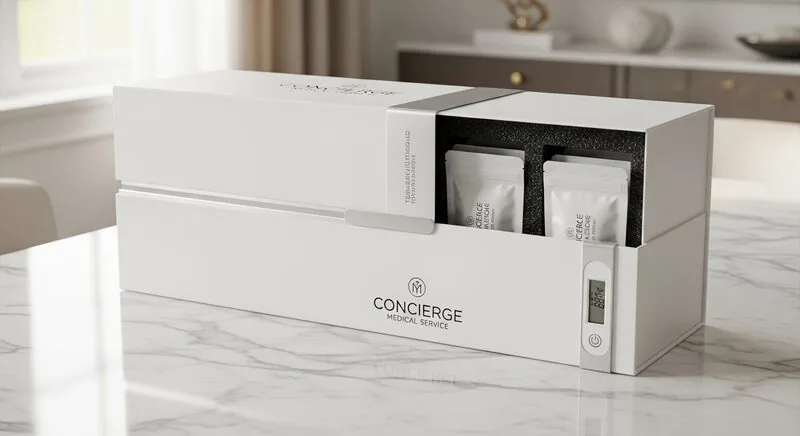 1836 Wellness concierge medical kit on marble counter